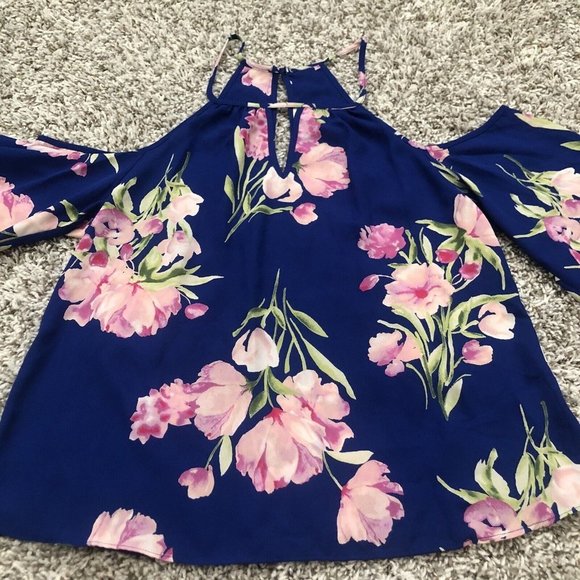 everly cold shoulder floral blouse size small key hole back Thin Spaghetti Strap - Picture 2 of 8